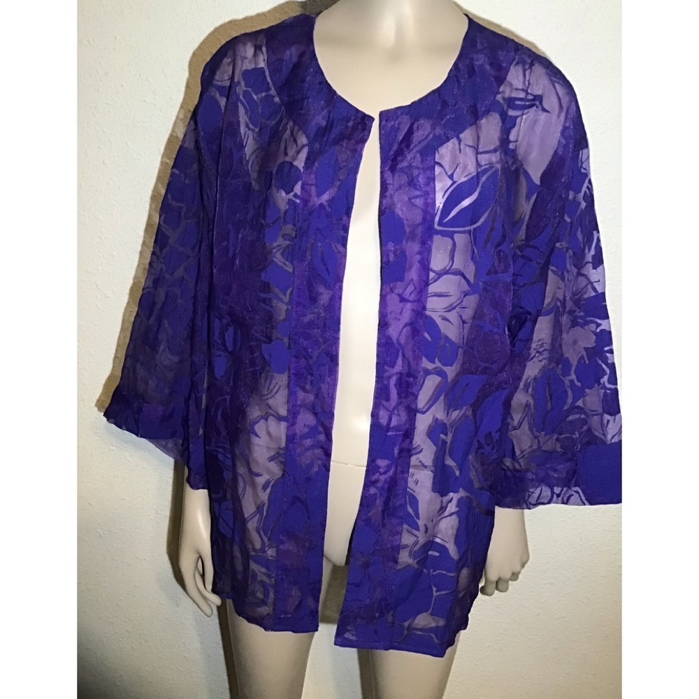 Chico’s purple sheer floral open cardigan size XL